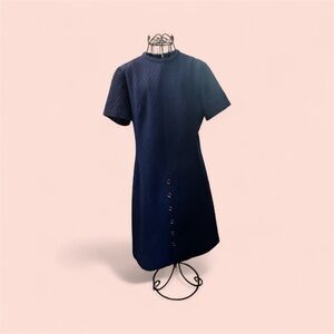 Navy Polyester Dress with Fun Buttons